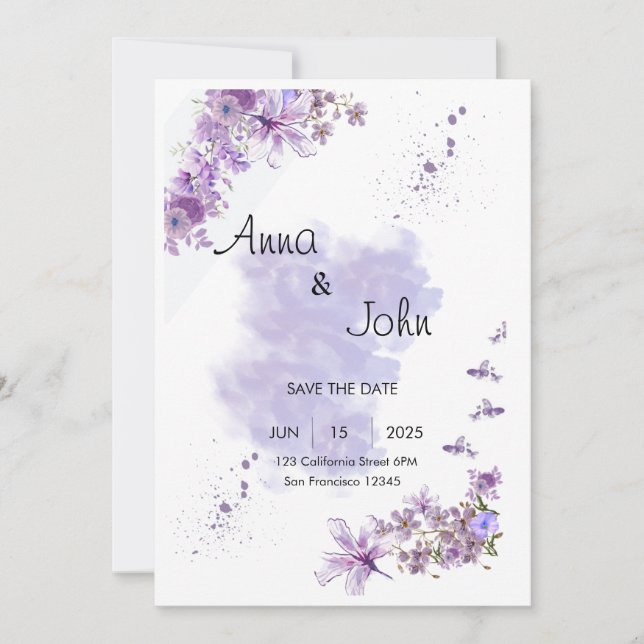 Encantando em roxo. Convite De Casamento Floral (Frente)