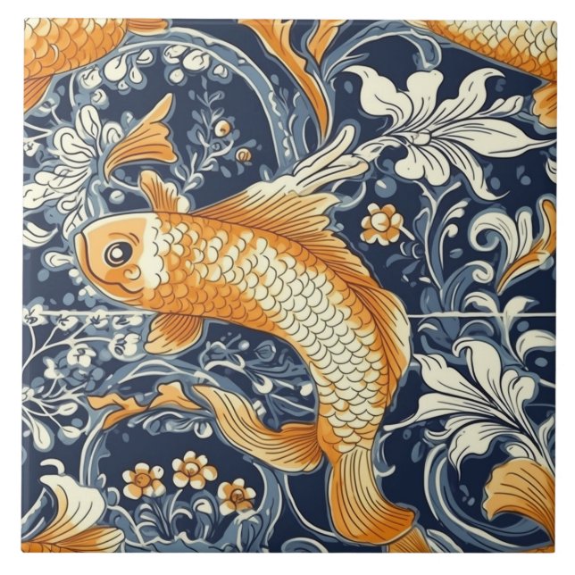 Enchendo Azulejos de cerâmica de peixes dourados (Frente)