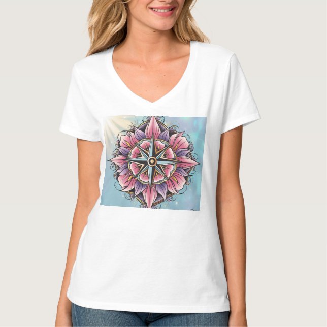 Encontre a sua felicidade: Rosa Compass T-Shirt De (Frente)