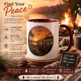 Encontre Sua Paz Caneca Camper do Pôr do Sol Rústi