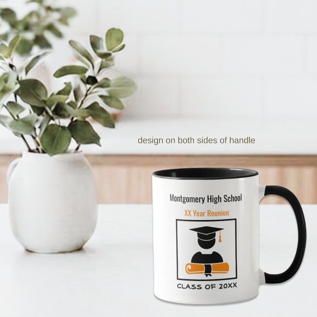 Encontro de Ex-alunos do Ensino Médio Caneca de Ca (Black and gold class reunion coffee mug template)