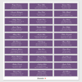 Endereço do nome dos convidados roxos. Etiqueta de