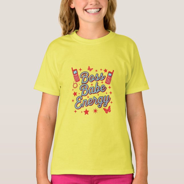 Energia de Boss Babe – Camiseta Amarela Poderosa (Frente)