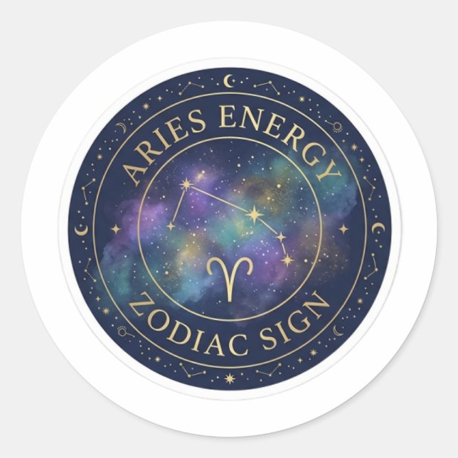 Energia do Zodíaco de Áries Celestial Adesivo Dour (Frente)