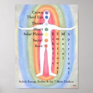 energia subtil Bodies/7 Chakras do poster 12x16