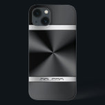 Ênfase Impressão de prata Elegante Preto Metálico<br><div class="desc">Impressão de textura metálica esbranquiçada elegante,  aspecto de aço inoxidável,  sotaques prateados e monograma personalizado. Design moderno e moderno.</div>