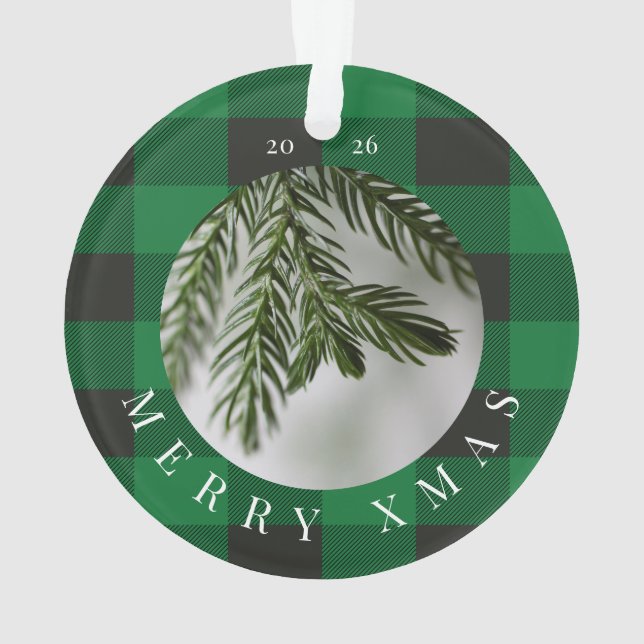 Enfeite Acrílico Xmas Alegre Plaid Vermelho Verde (Verso)
