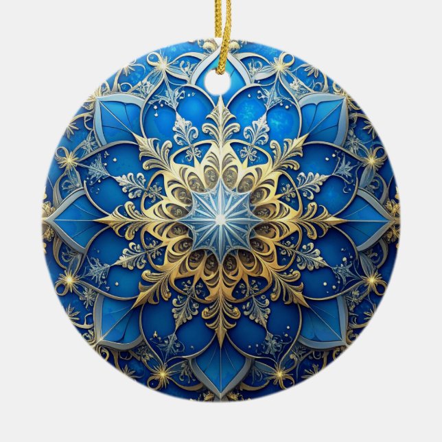 Enfeite Azul Dourado Decorativo de Feriado (Frente)