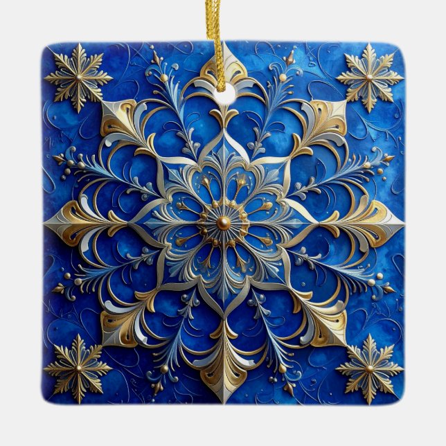 Enfeite Azul Dourado Decorativo de Feriado (Frente)