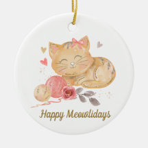 Enfeite Cerâmico de Gato Fofo de Feliz Mewolidays