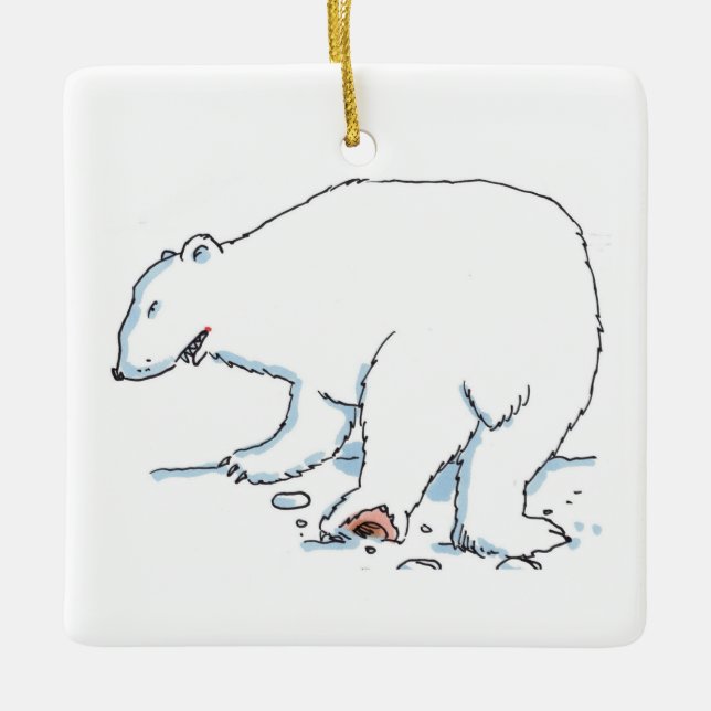 Enfeite cerâmico quadrado de Urso Polar (Frente)