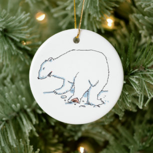 Enfeite cerâmico redondo de urso polar