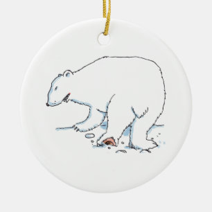 Enfeite cerâmico redondo de urso polar