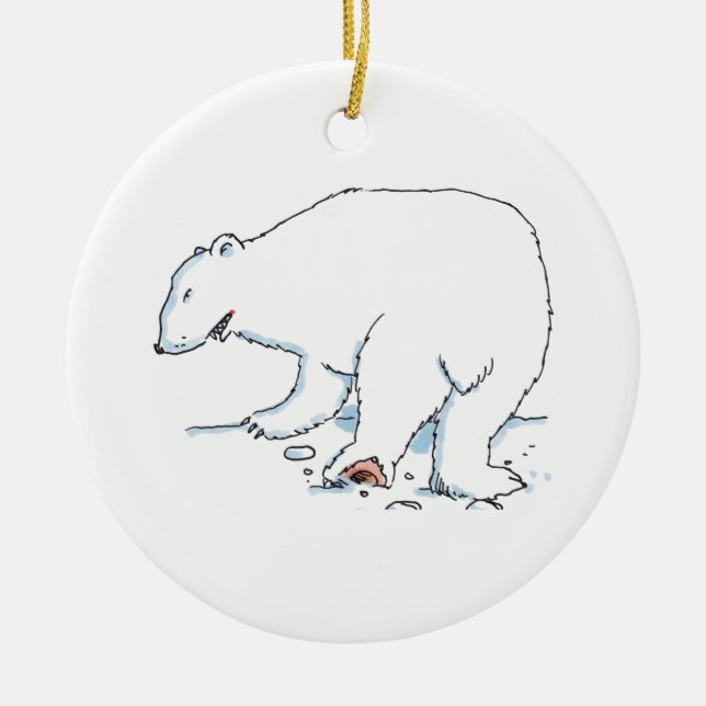 Enfeite cerâmico redondo de urso polar (Frente)