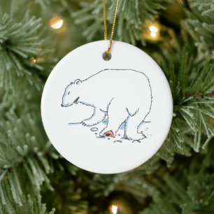 Enfeite cerâmico redondo de urso polar