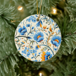 Enfeite com floral laranja e azul intrincado