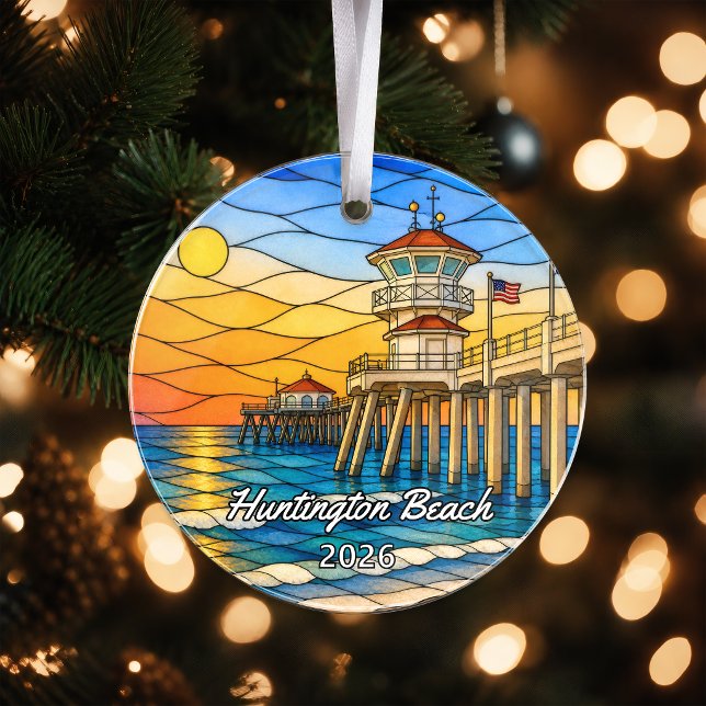 Enfeite de Acrílico Personalizado de Huntington Be (Criador carregado)