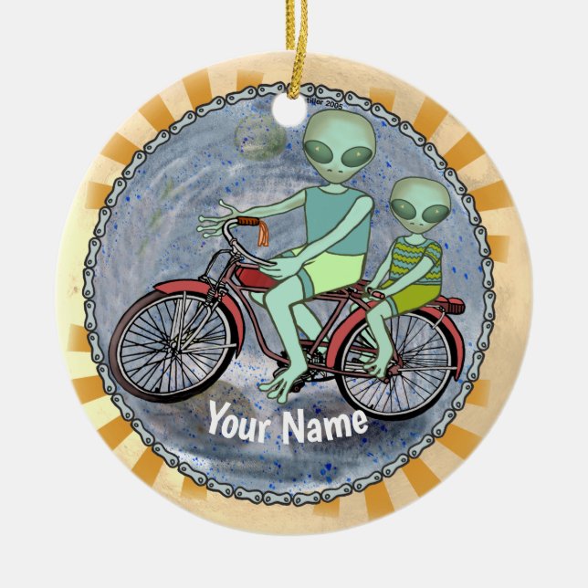 Enfeite de Alien Pilotando Bicicleta (Frente)