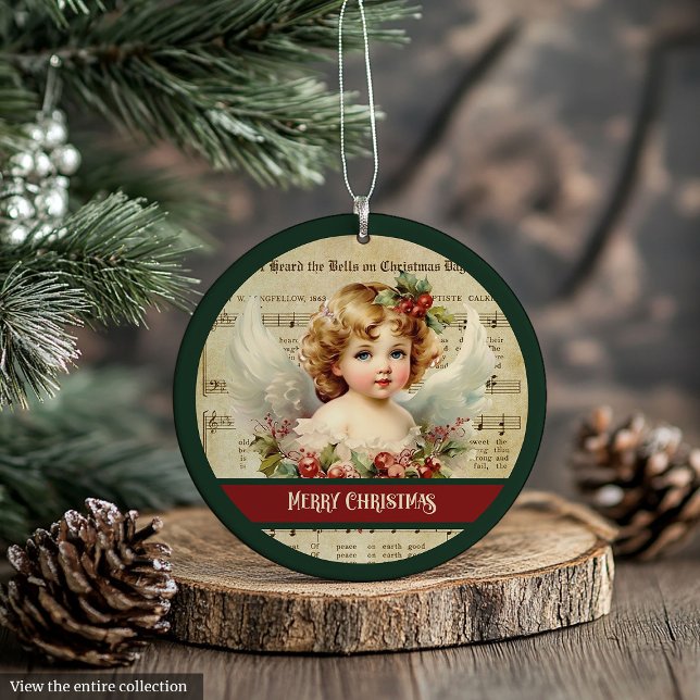 Enfeite de árvore de Natal Ángel Vintage (Merry Christmas Tree Ornament Vintage Angel)