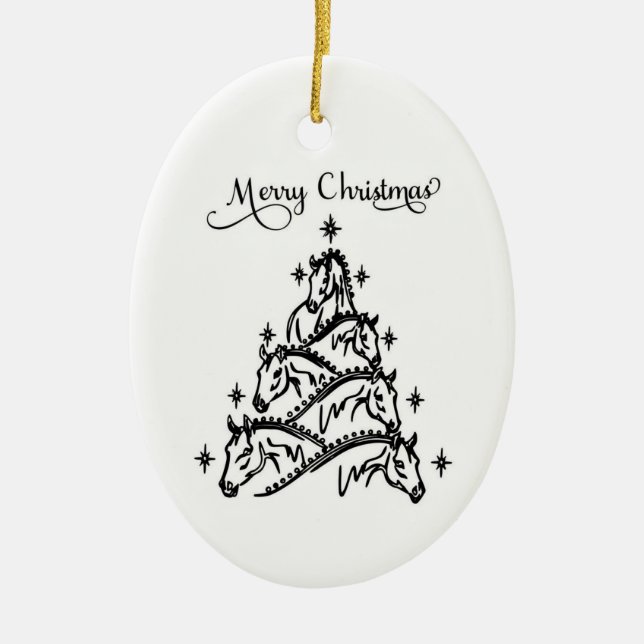 Enfeite de árvore de Natal Cavalo Preto e Branco (Frente)