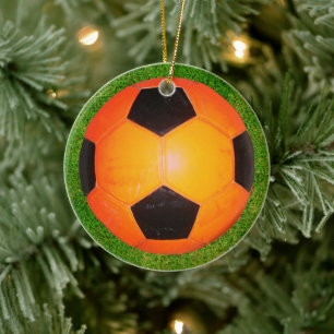 Enfeite de Bola de Futebol Laranja e Preta