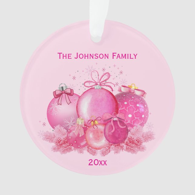 Enfeite de Bolas de Natal Rosa  (Frente)