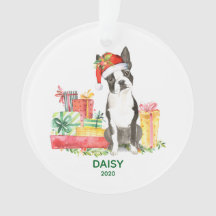 Enfeite de Boston Terrier com nome do cão