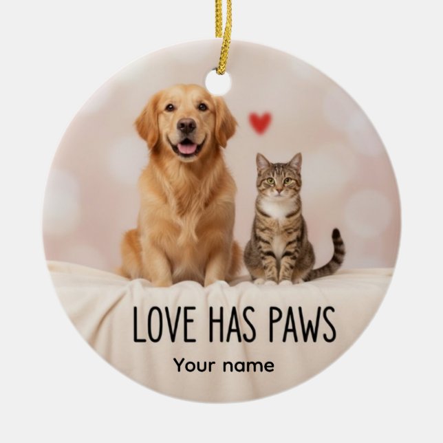 Enfeite de Cachorro e Gato com Amor Personalizado  (Frente)