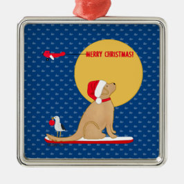 Enfeite de Cachorro Surfista Natal Dourado Dia de