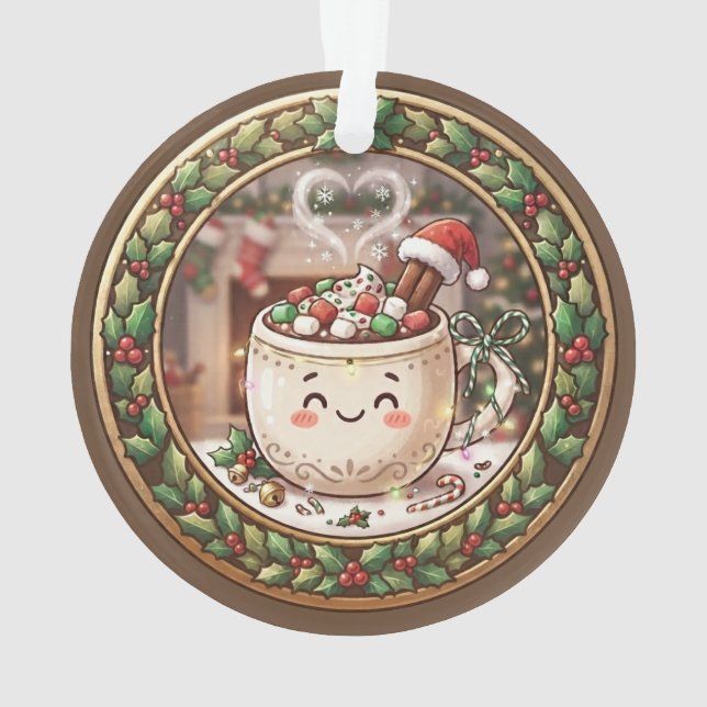 Enfeite de Caneca de Cacau Quente de Natal Fofo (Verso)