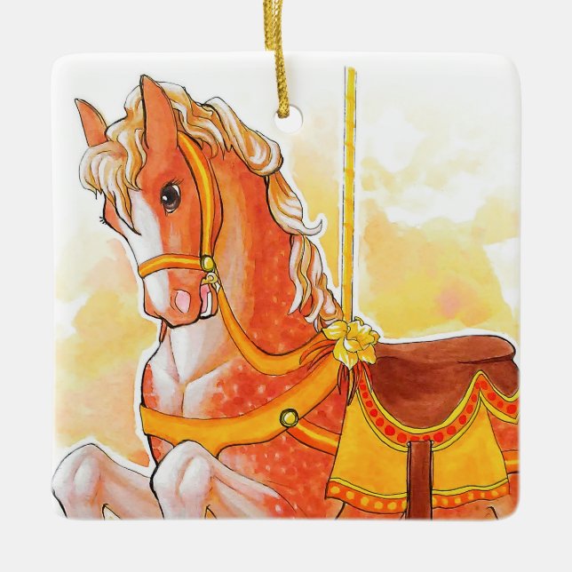 Enfeite de Cavalo de Carrossel Laranja (Frente)