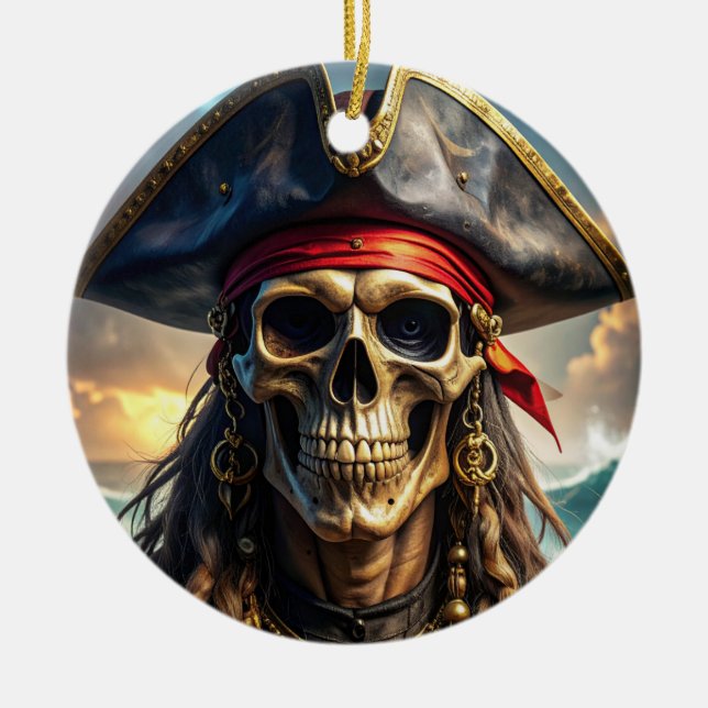 Enfeite de Caveira de Pirata Malvado (Frente)