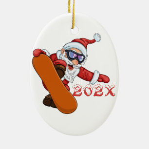 Enfeite de Cerâmica Anual do Papai Noel Snowboarde