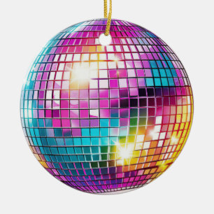 Enfeite de Cerâmica Bola de Discoteca Rosa