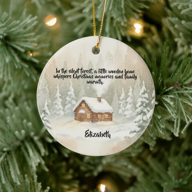 Enfeite de Cerâmica de Cabana de Natal Personaliza (Árvore)
