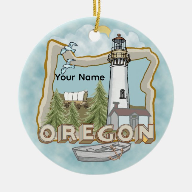 Enfeite de Cerâmica do Farol de Oregon (Frente)