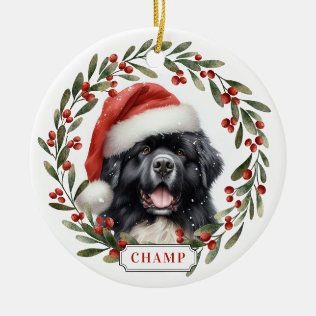 Enfeite de Cerâmica em Círculo Cachorro Newfoundla (Frente)