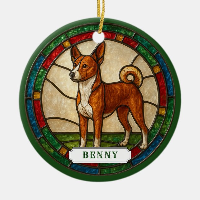 Enfeite de Cerâmica em Círculo com Cachorro Basenj (Frente)
