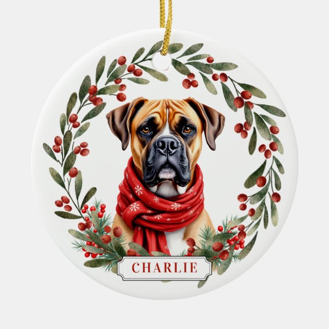 Enfeite de Cerâmica em Círculo com Cachorro Boxer (Frente)