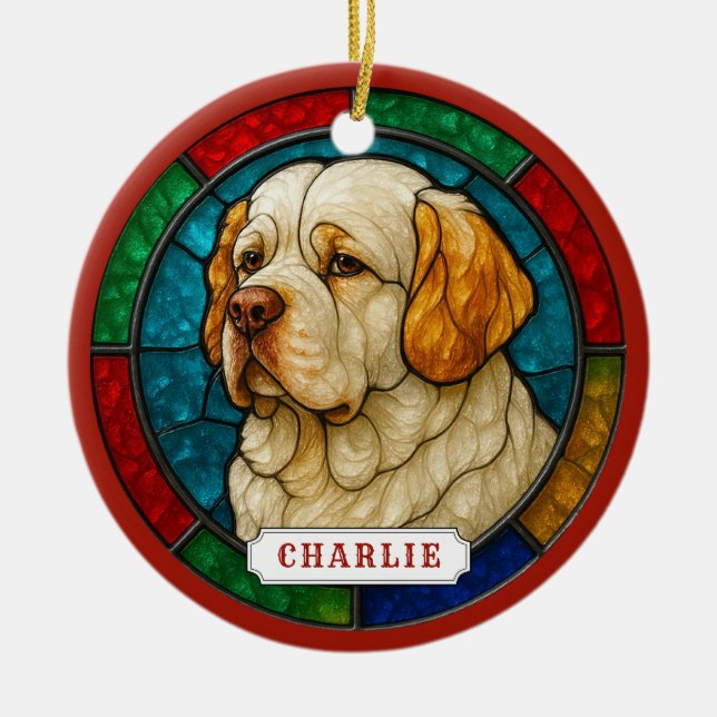 Enfeite de Cerâmica em Círculo com Cachorro Clumbe (Frente)