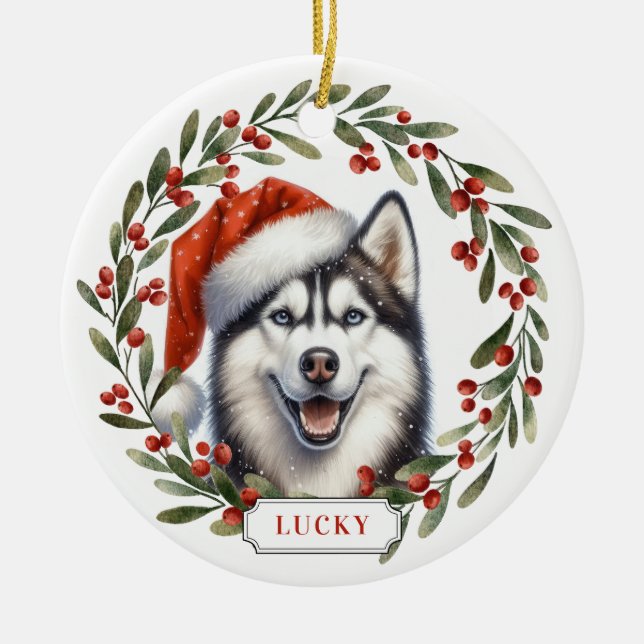 Enfeite de Cerâmica em Círculo com Cachorro Husky  (Frente)
