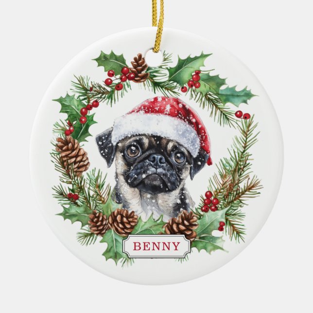 Enfeite de Cerâmica em Círculo com Cachorro Pug (Frente)