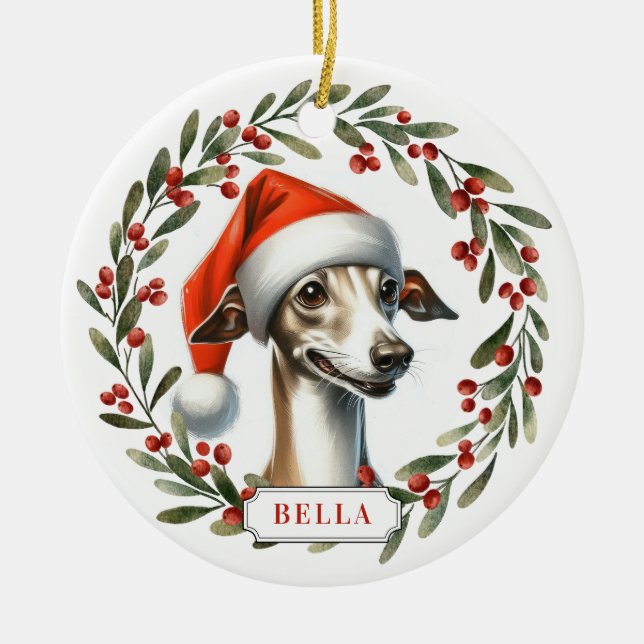 Enfeite de Cerâmica em Círculo com Galgo Italiano (Frente)