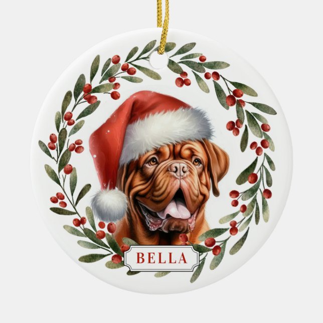 Enfeite de Cerâmica em Círculo Dogue de Bordeaux (Frente)