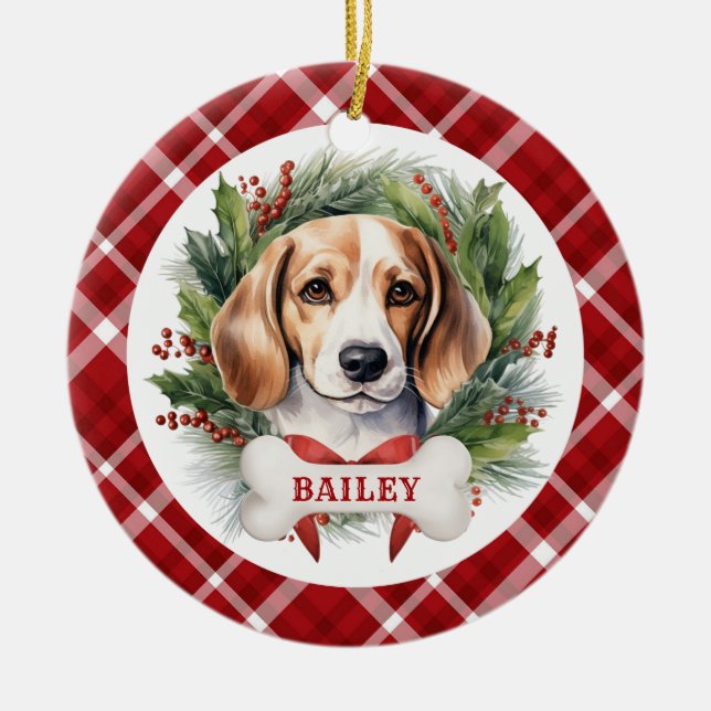 Enfeite de Cerâmica em Forma de Círculo com Beagle (Frente)