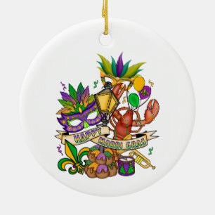 Enfeite de Cerâmica Feliz Mardi Gras