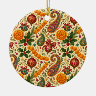 Enfeite de Cerâmica Natalino Marigold Paisley
