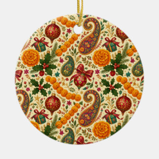 Enfeite de Cerâmica Natalino Marigold Paisley