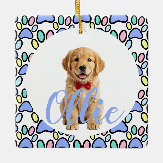 Enfeite de Cerâmica Personalizado com Foto de Cach (Frente)