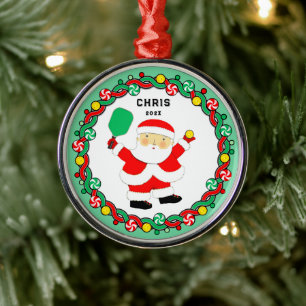 Enfeite de Cerâmica Pickleball Papai Noel